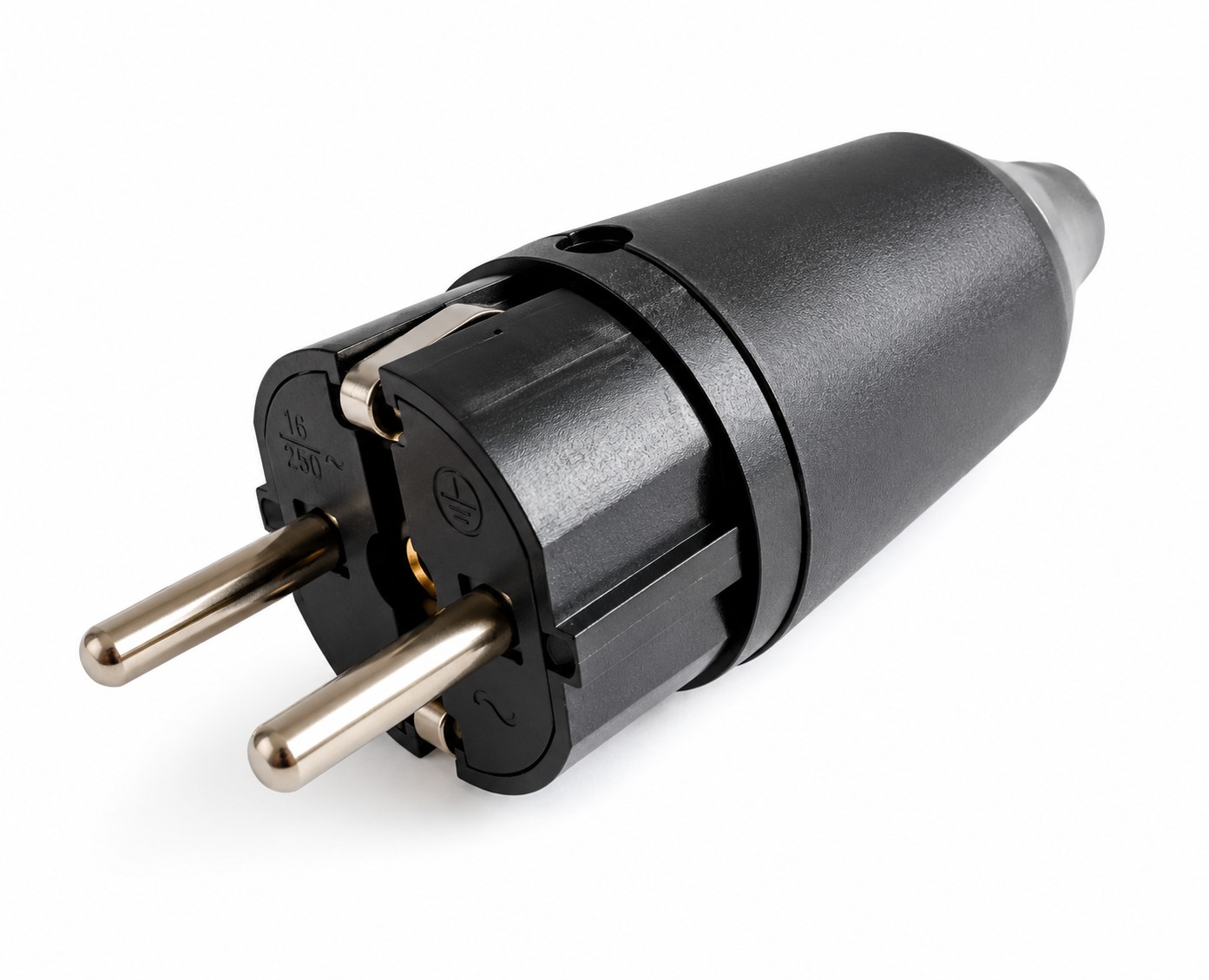 Stecher cu/imp. 16A. cauciuc. IP44. negru. 's..